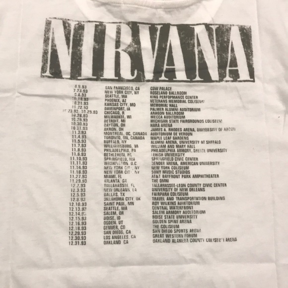 SOLD OUT White Nirvana Tour Concert Vintage Shirt Tee - Picture 5 of 5